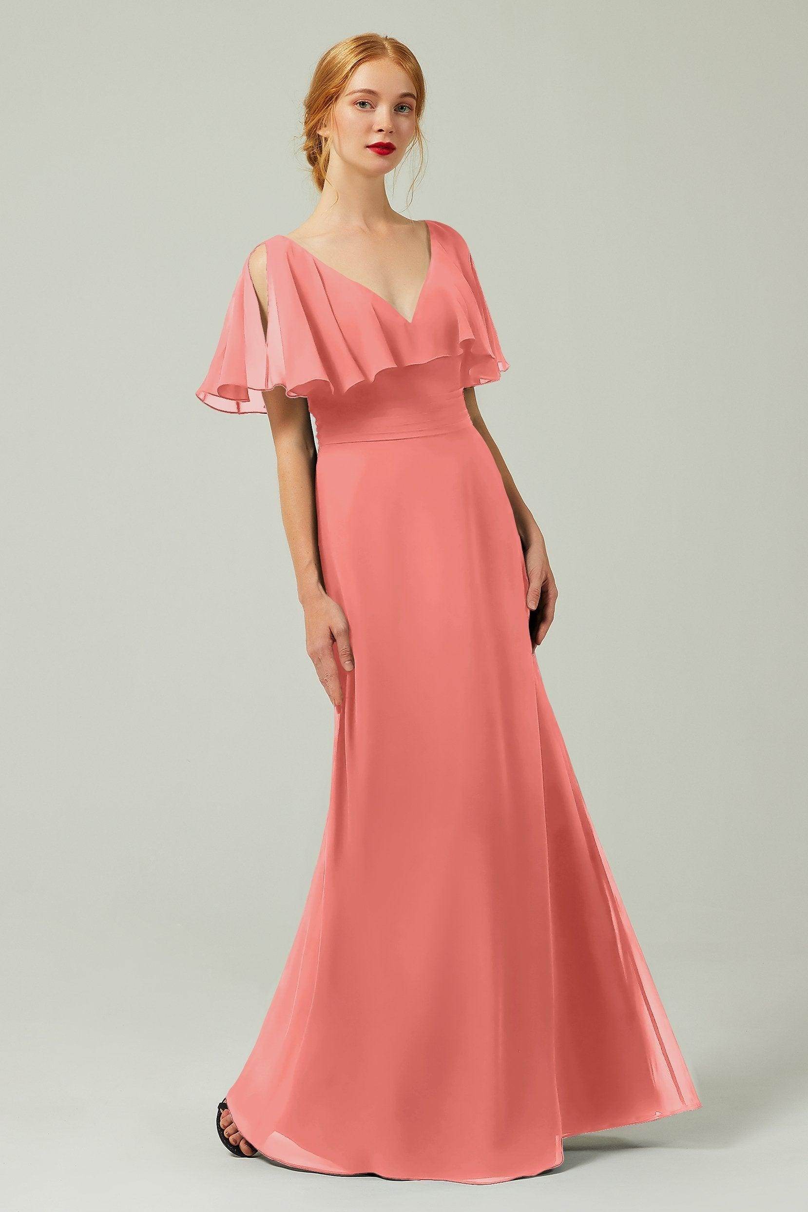 Sheath-Column Floor Length Chiffon Bridesmaid Dress Formal Dresses CB0341 - COCOMELODY